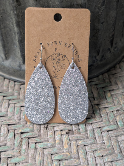 Fine Silver Glitter Teardrops