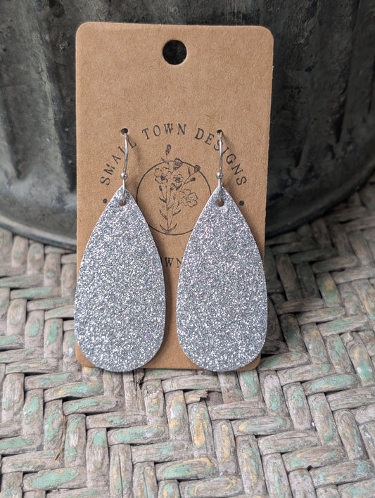Fine Silver Glitter Teardrops