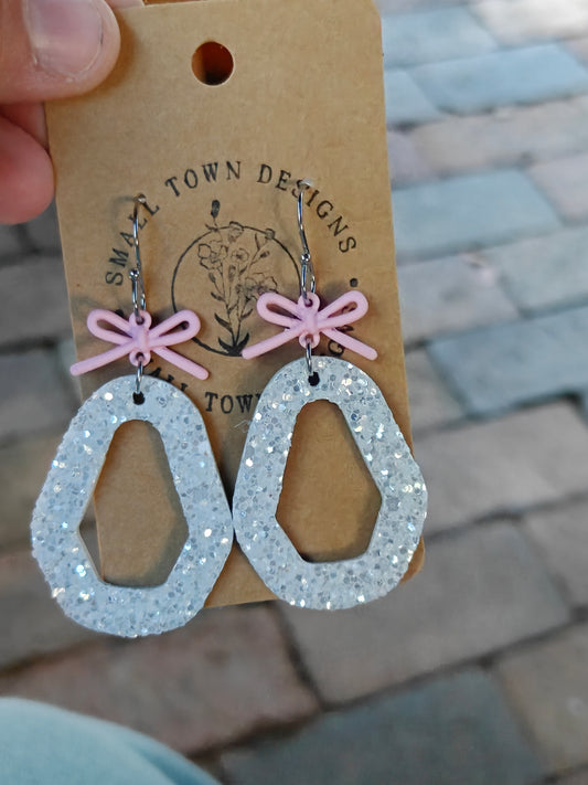 Pink and white dangles
