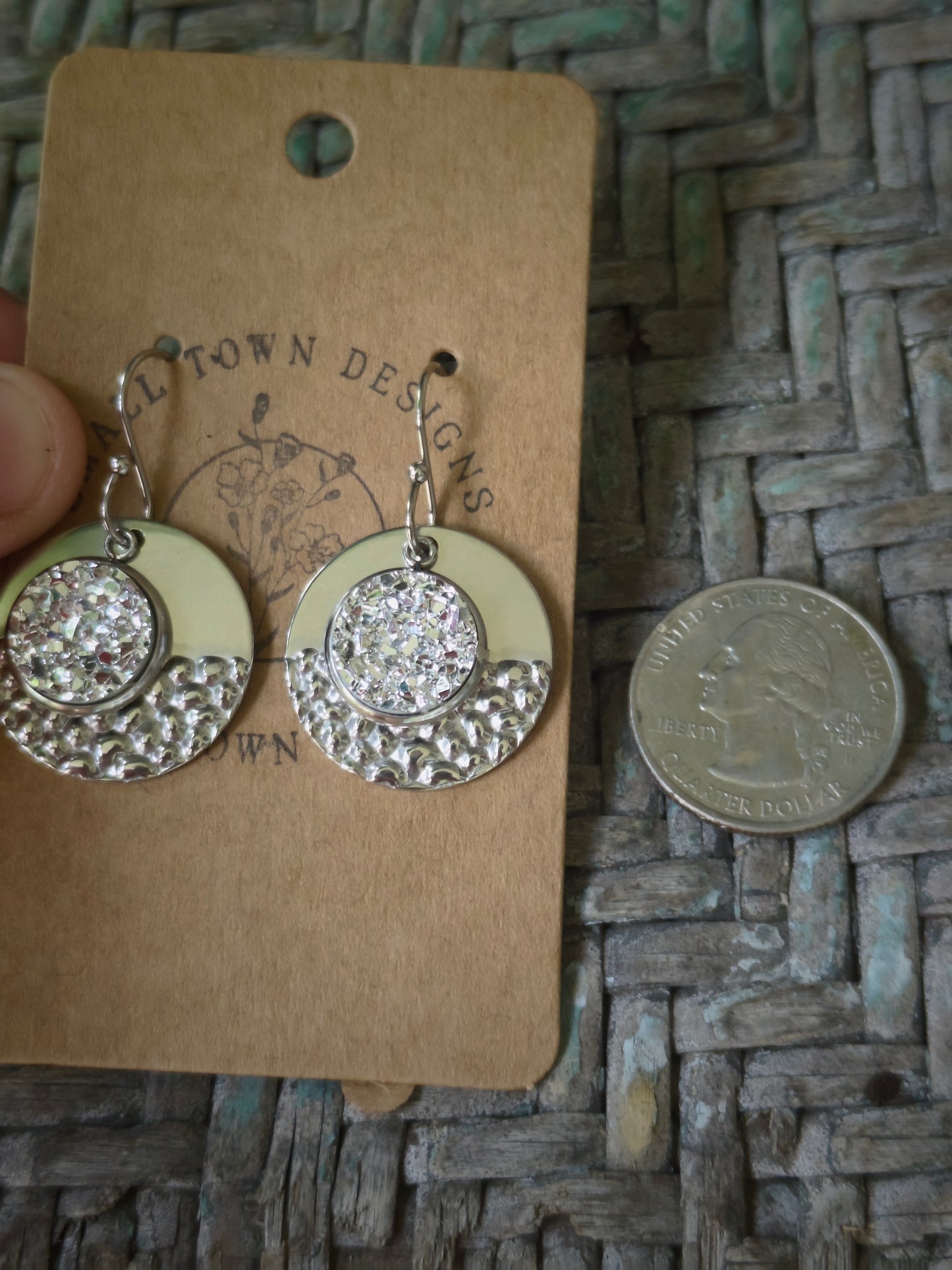 Silver Druzy Hammered Circles