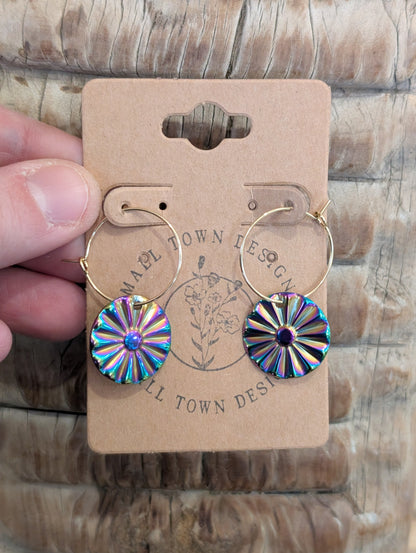 Gold Rainbow Hammered Hoops