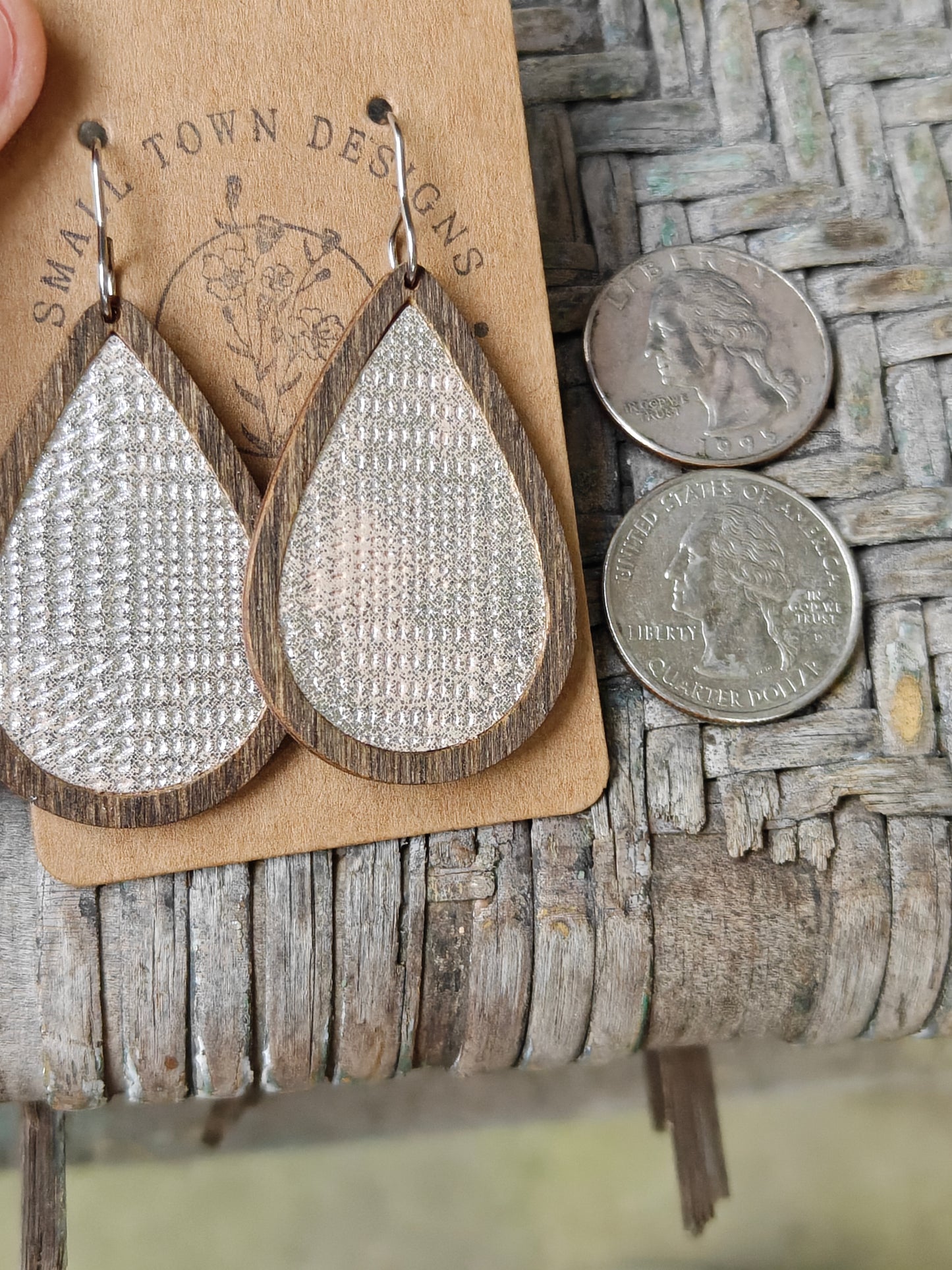 Silver & Peach Wooden Teardrops
