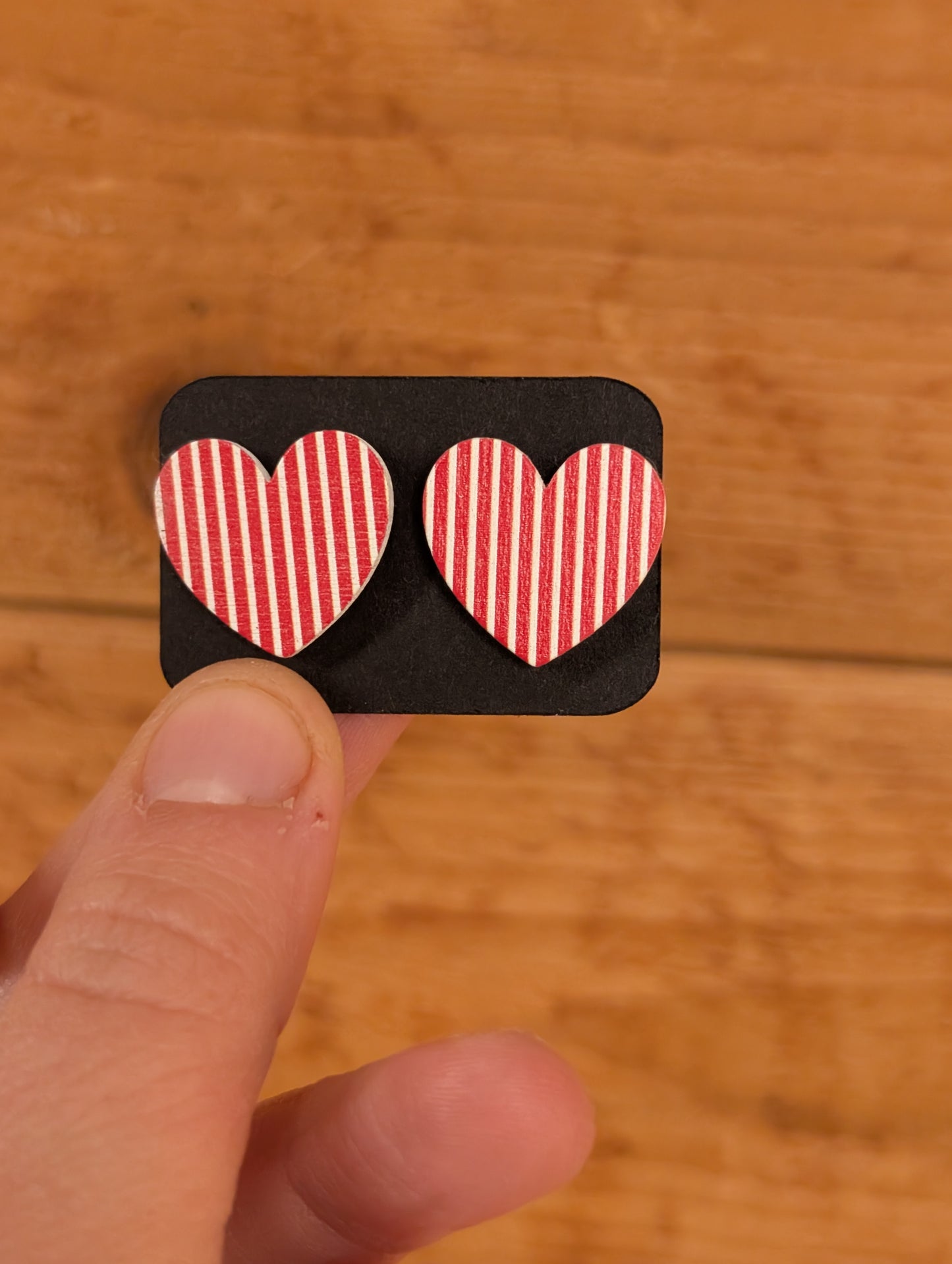 Large Wooden Heart Studs