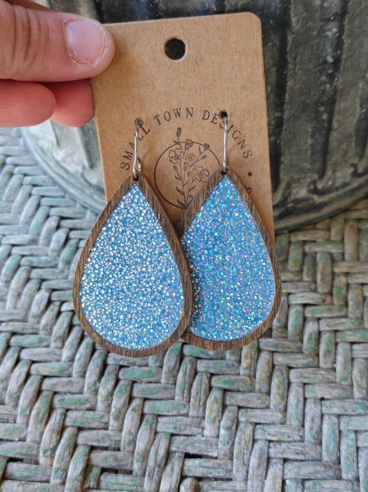 Glittery Blue Wooden Teardrops