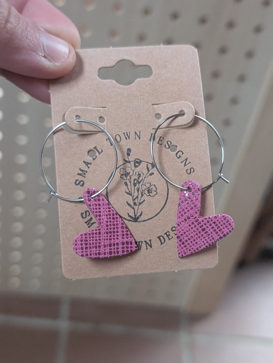 Pink leather heart hoop