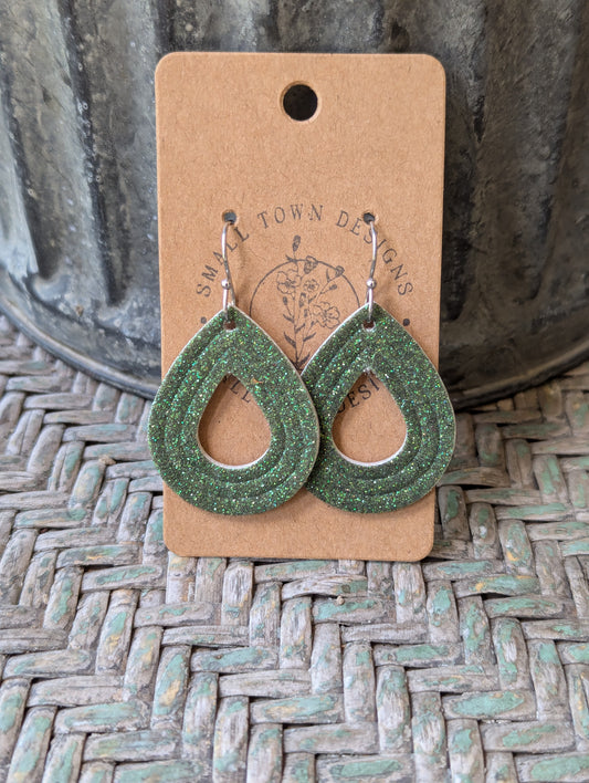 Olive Glitter Embossed Teardrops