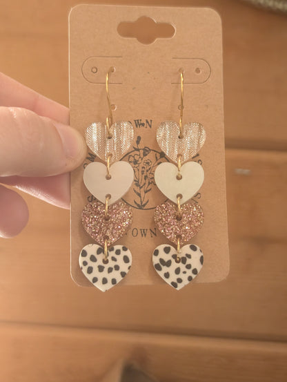 Pink 4 Layer Heart Dangles