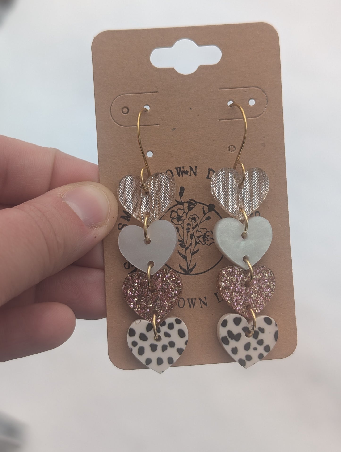 Pink 4 Layer Heart Dangles