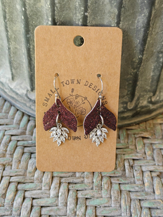 Burgundy Feather Dangles