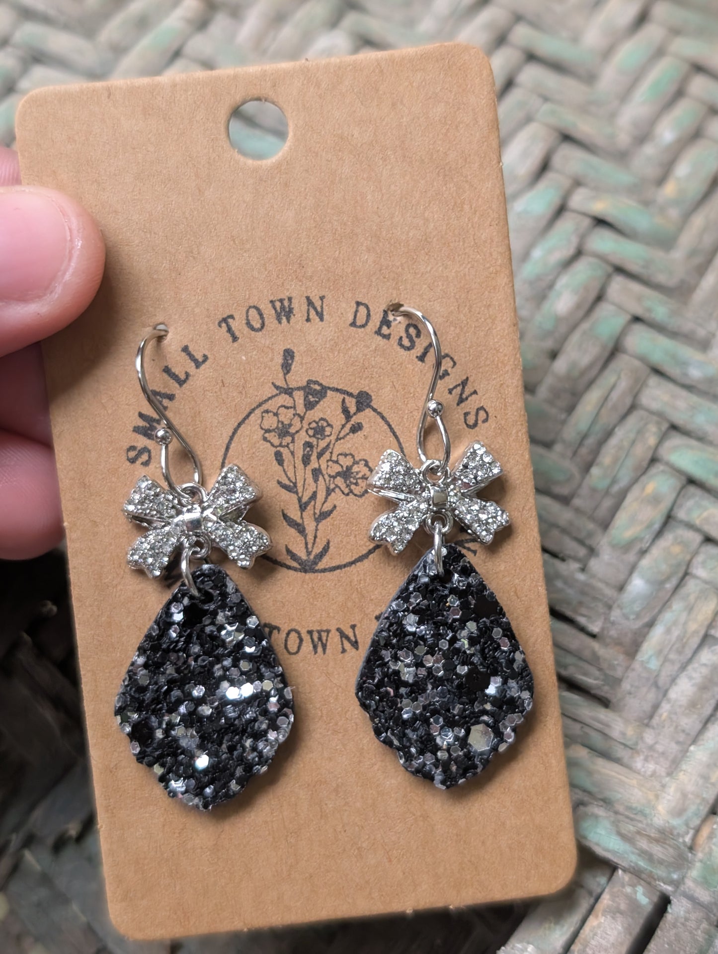 Black & Silver Chunky Bow Dangles