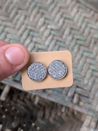 Soft Silver Glitter Leather Studs