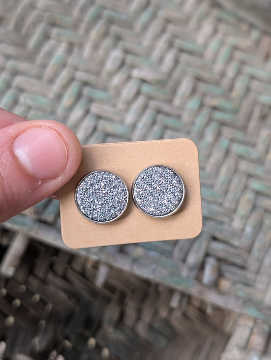 Soft Silver Glitter Leather Studs