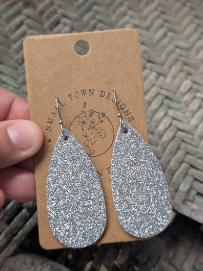 Fine Silver Glitter Teardrops