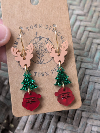 Reindeer, Tree, Red Santa Trio