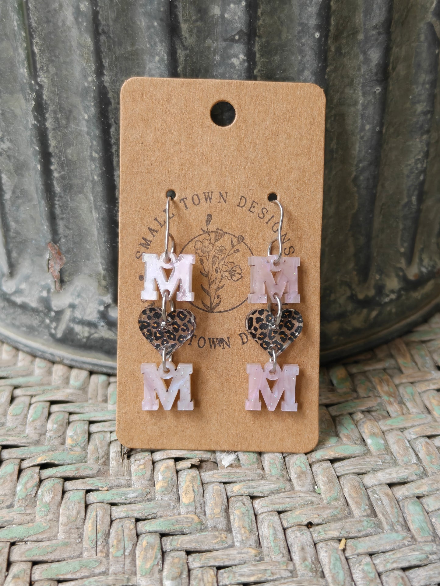 Pearl Pink Leopard Mom Earrings