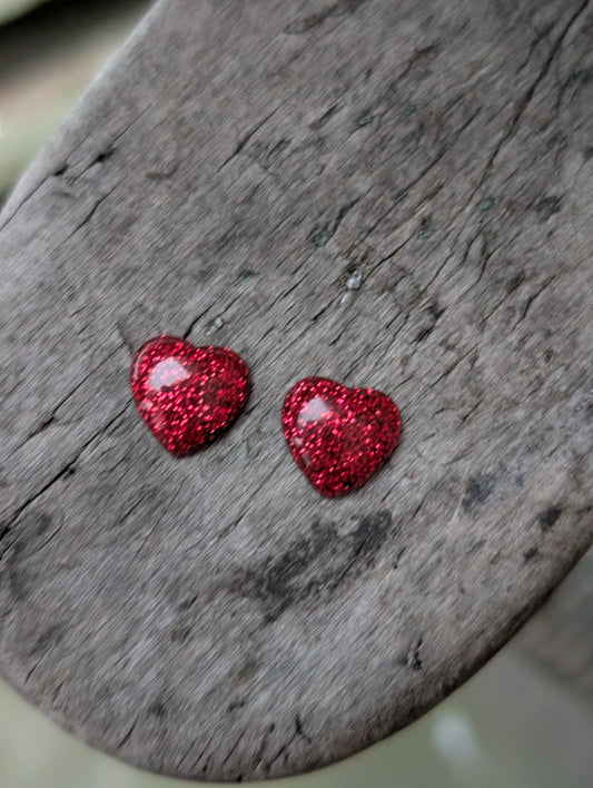 Red Glitter Heart Studs