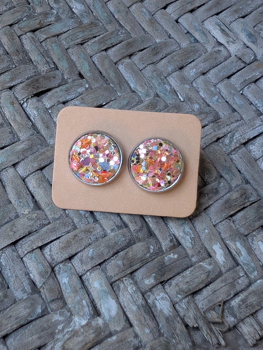 Pink/Orange Autumn Glitter Stud