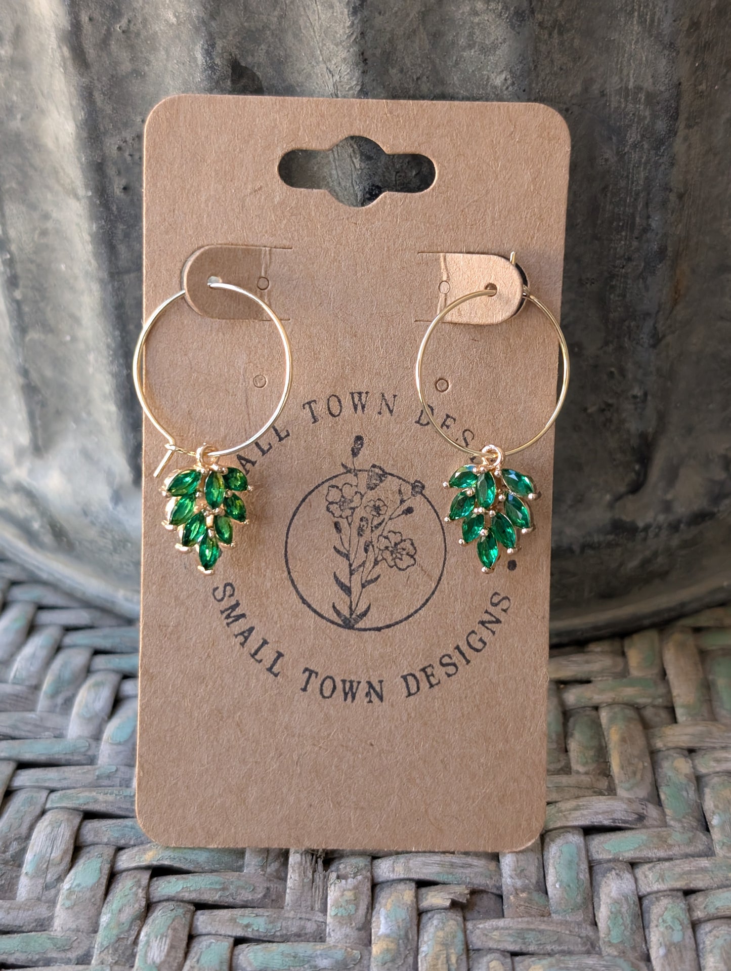 Green Feather Hoops
