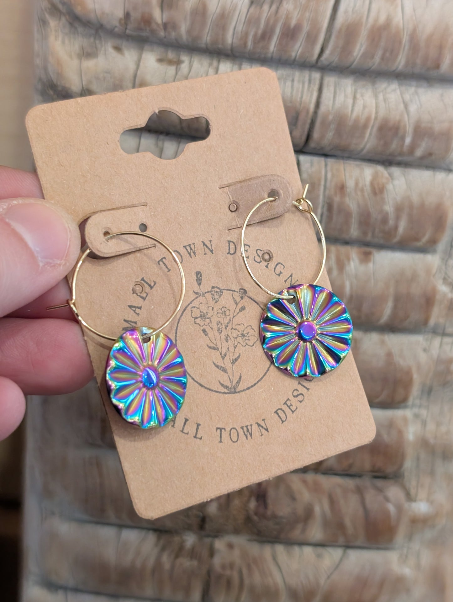 Gold Rainbow Hammered Hoops