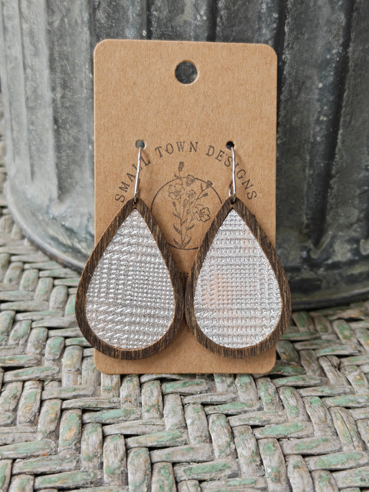 Silver & Peach Wooden Teardrops