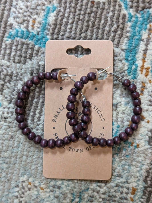 Large Dark Purple Hoops (wooden beads)