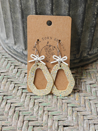 Glitzy Yellow Bow Dangles