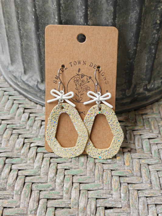 Glitzy Yellow Bow Dangles