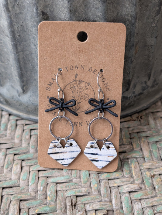 Bow B&W Striped Dangles