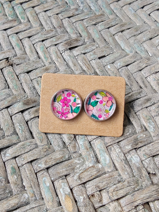 Pink Floral Studs