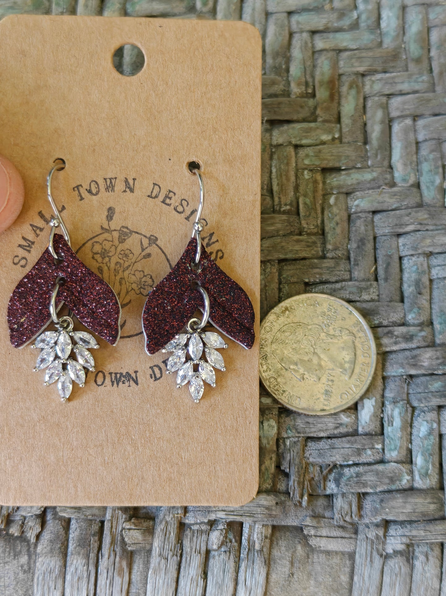Burgundy Feather Dangles