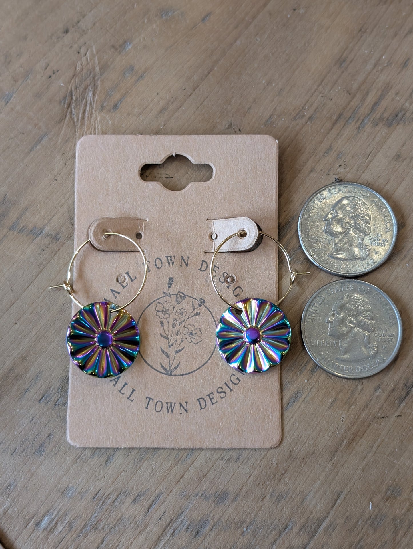 Gold Rainbow Hammered Hoops