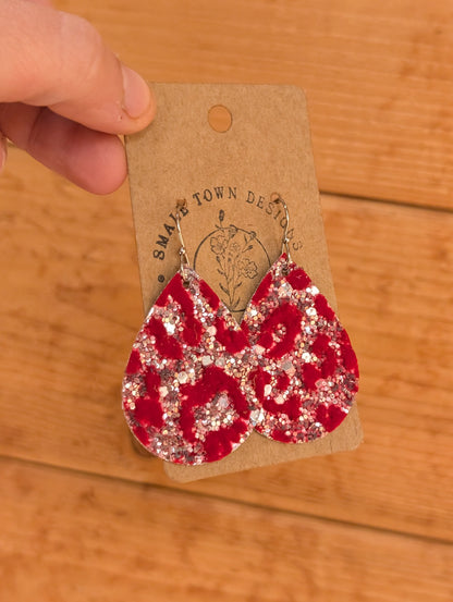 Vegan Glitter on Leather Leopard Teardrops