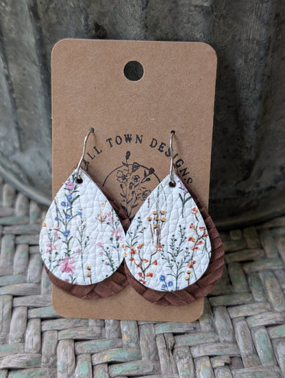Floral & Brown Braided Teardrops