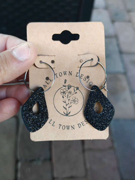 Black glitter cut out hoops