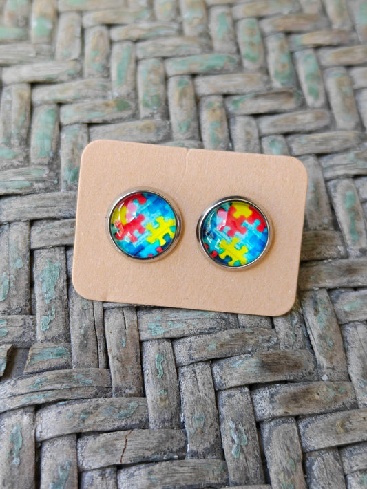 10mm Autism Awareness Studs