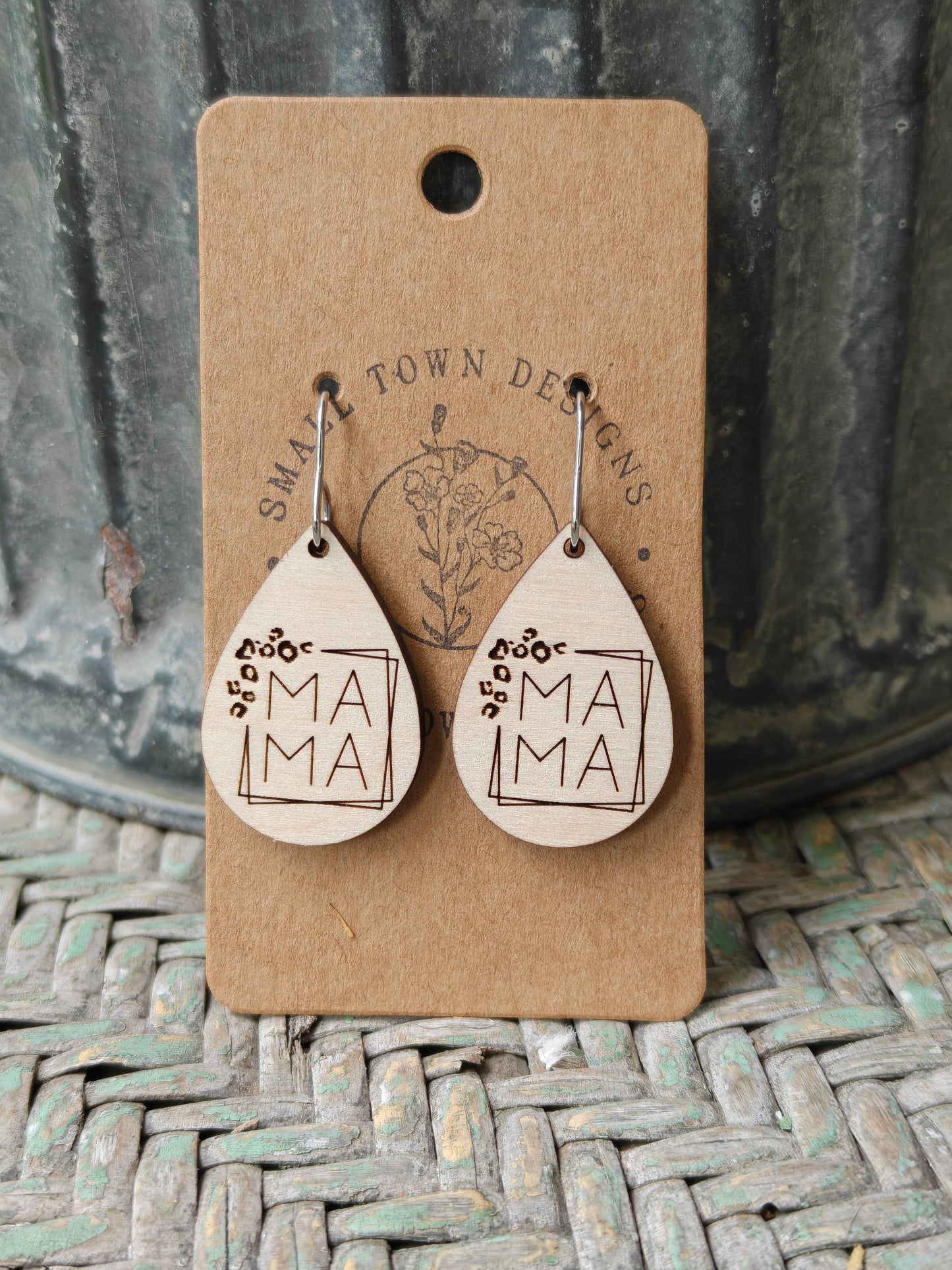Wooden Leopard Mama Earrings