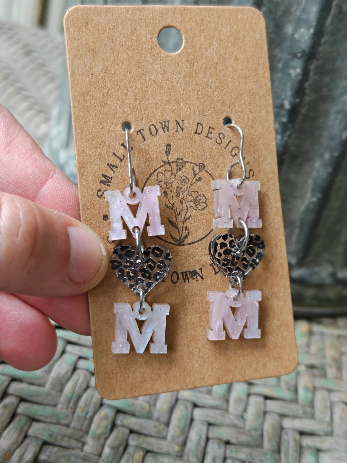 Pearl Pink Leopard Mom Earrings
