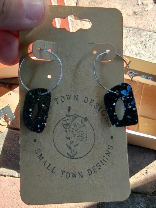Chunky black glitter hoops