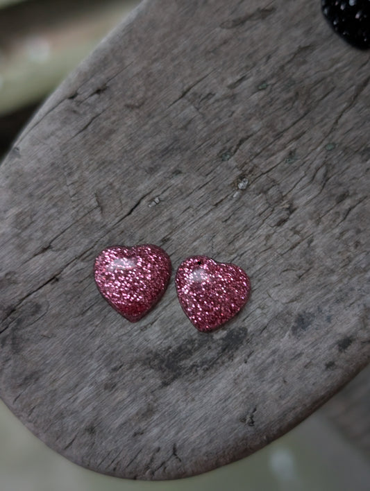 Pink Glitter Heart Studs