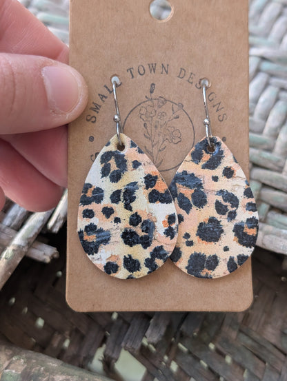 Orange/Yellow Leopard Cork Teardrops