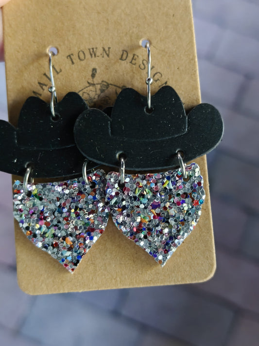 Cowboy hat glitter dangles