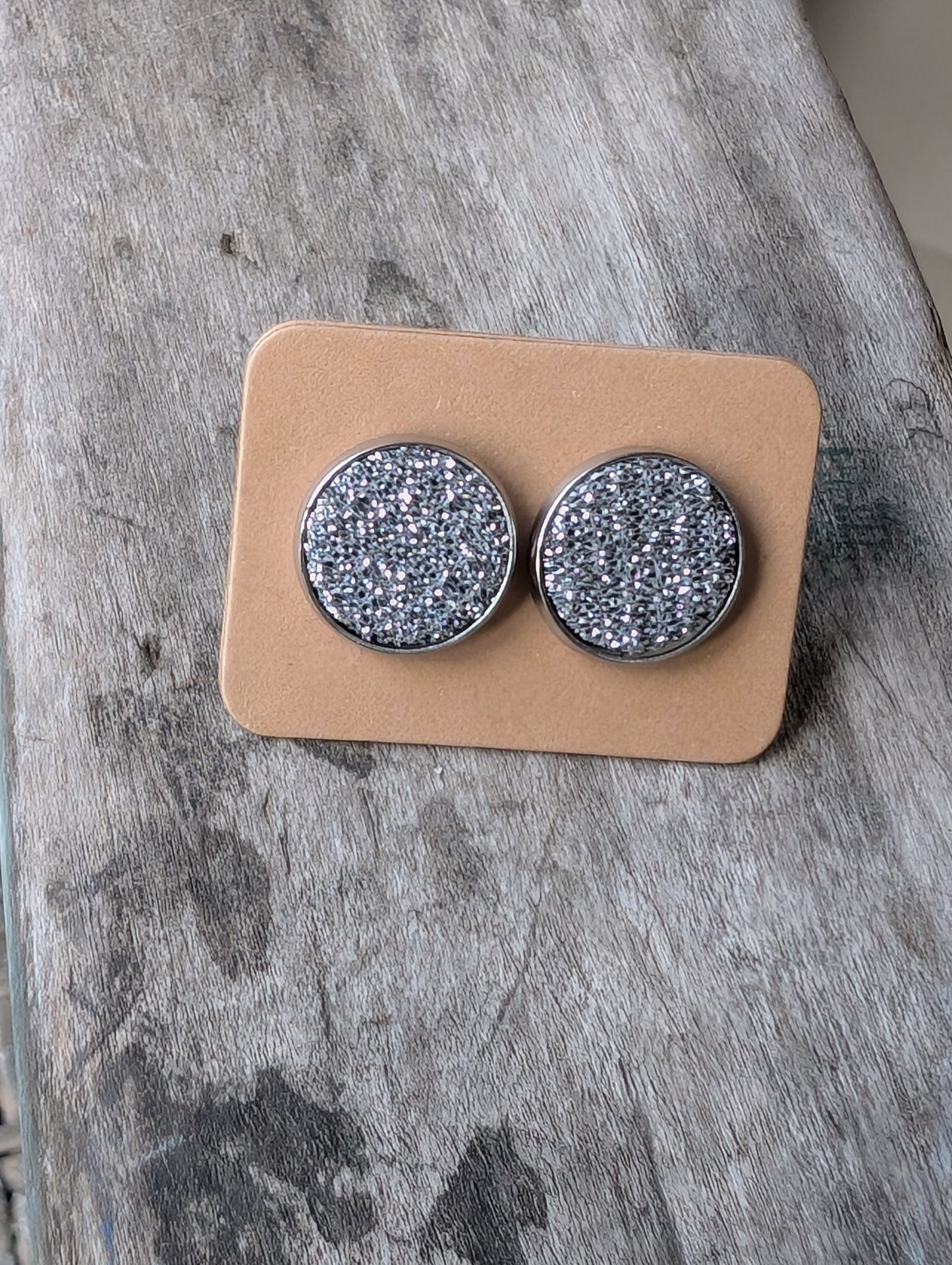 Soft Silver Glitter Leather Studs