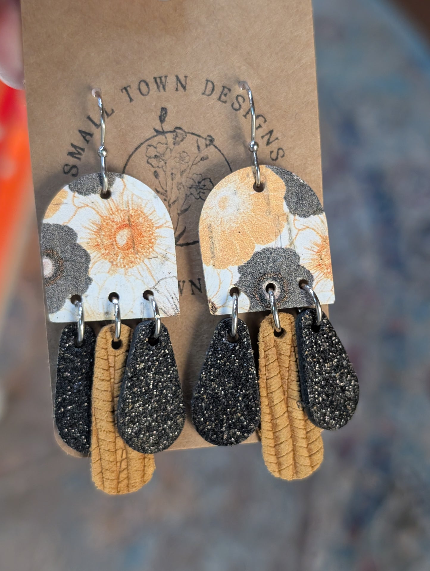 Black Floral Dangles