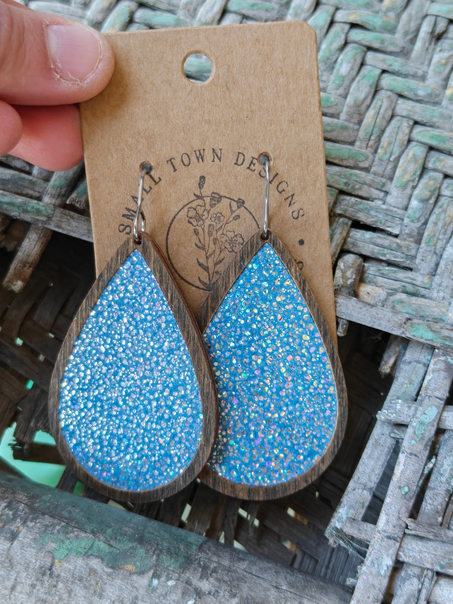 Glittery Blue Wooden Teardrops