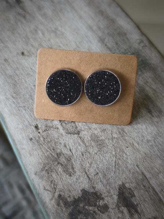 12mm Black Glitter Studs