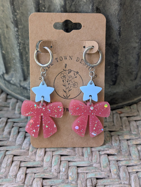 Star & Glitter Bow Hoops