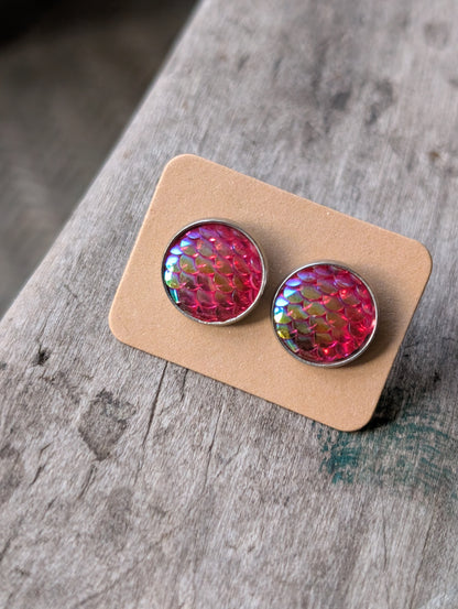 Hot Pink Mermaid Studs