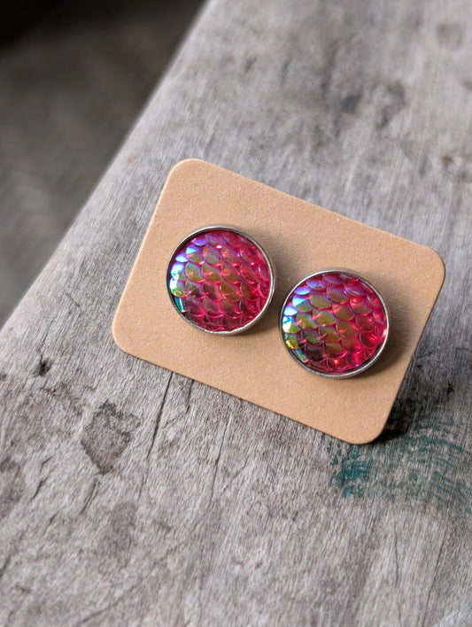 Hot Pink Mermaid Studs