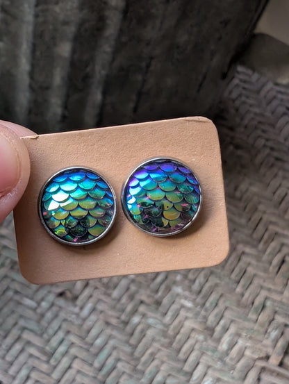 Purple/Green Mermaid Studs