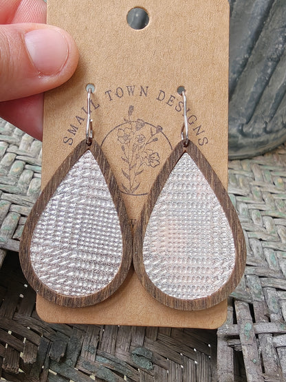 Silver & Peach Wooden Teardrops